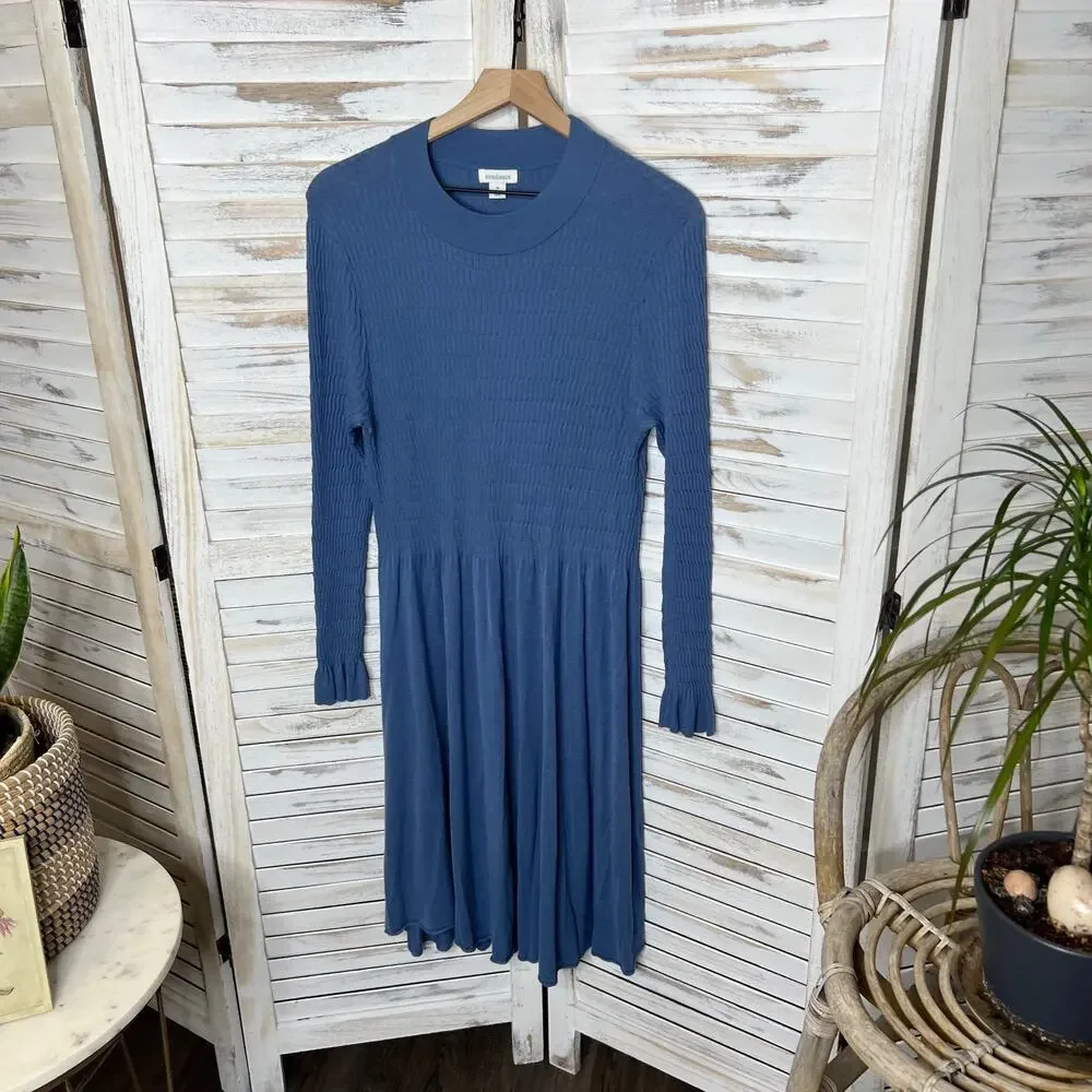 SUNDANCE Nature's Hue High Neck Ruffle Sleeve Midi Dress Blue Medium - Picture 8 of 14